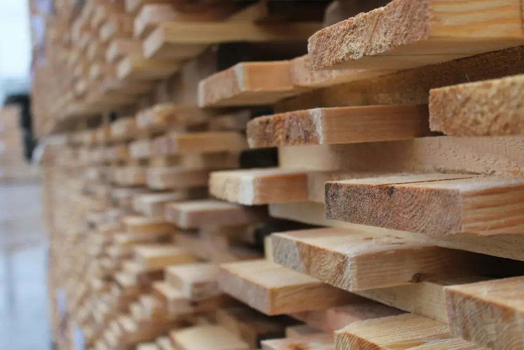 Stacks of sawn timber planks at a timber yard